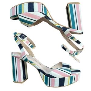 Chinese Laundry Stripe Block Platform Retro Sandal Sz 7.5 boho hippie festival